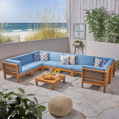 Set di 9 divani componibili a forma di U in legno di acacia Oana Outdoor di Christopher Knight Home