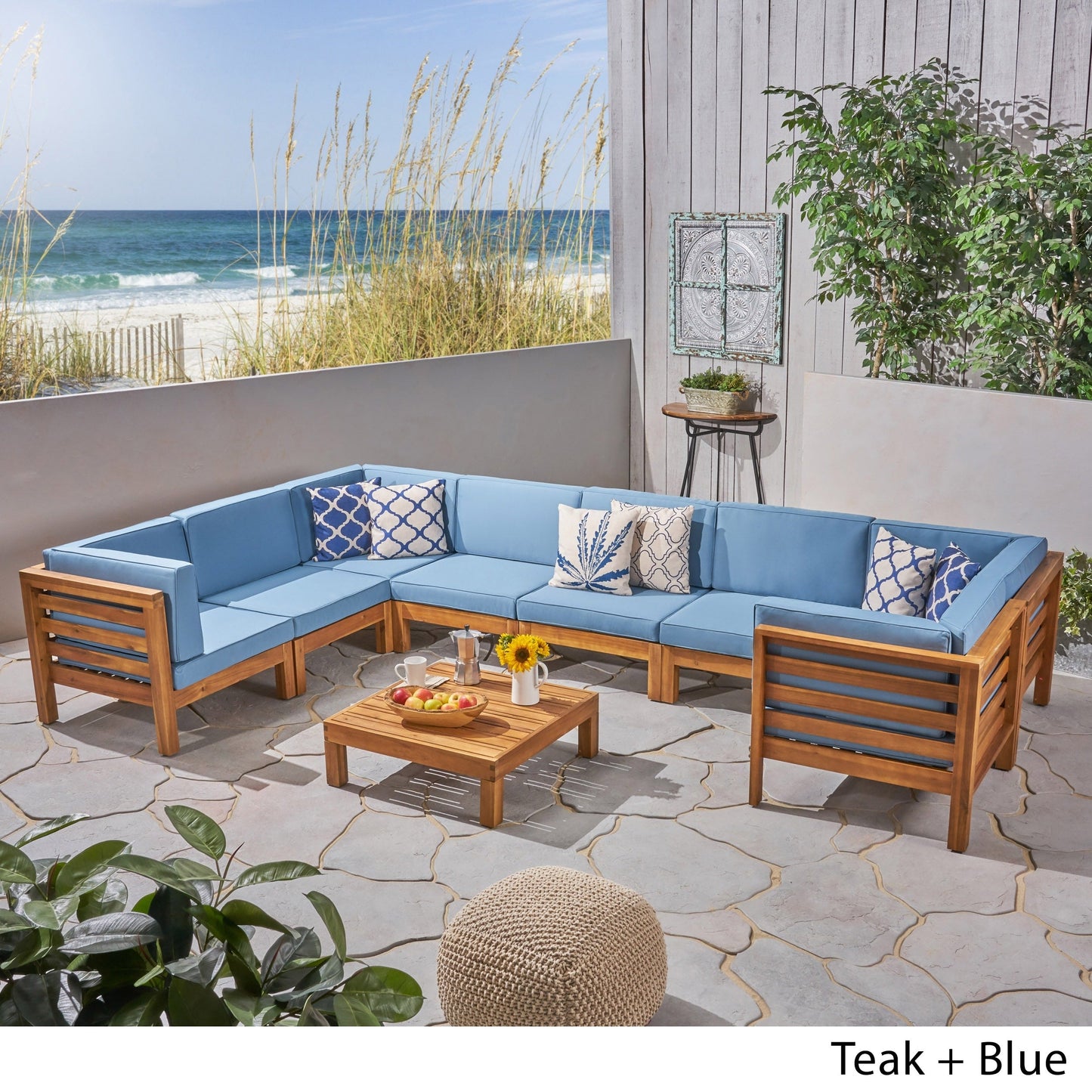 Set di 9 divani componibili a forma di U in legno di acacia Oana Outdoor di Christopher Knight Home