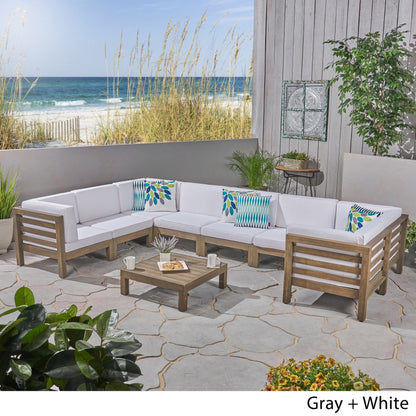 Set di 9 divani componibili a forma di U in legno di acacia Oana Outdoor di Christopher Knight Home