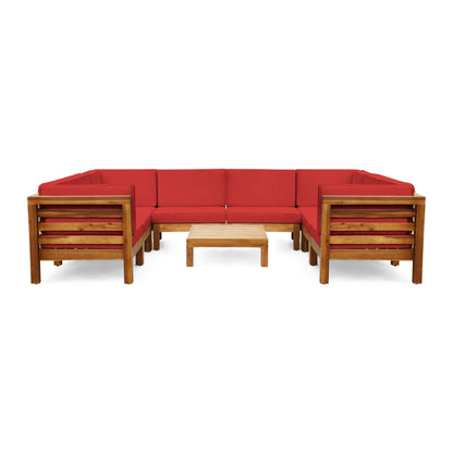 Set di 9 divani componibili a forma di U in legno di acacia Oana Outdoor di Christopher Knight Home