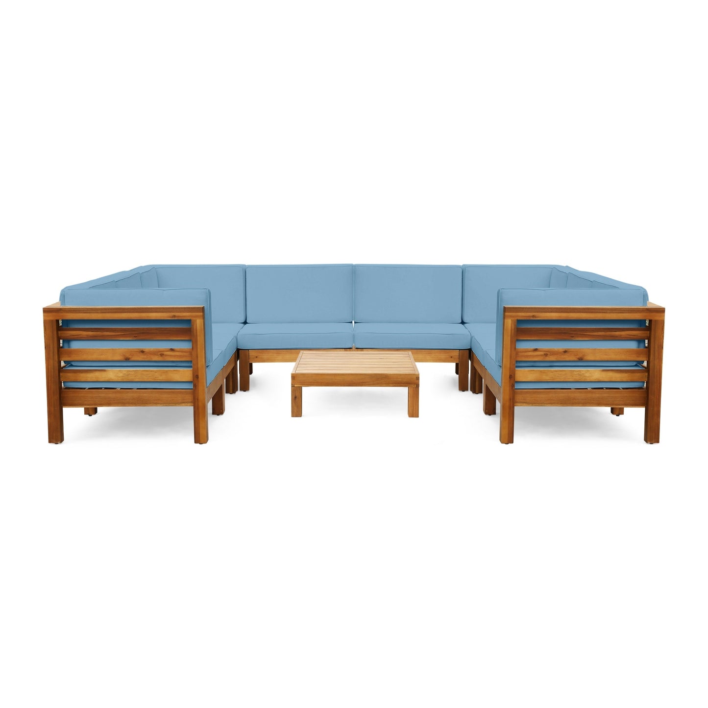 Set di 9 divani componibili a forma di U in legno di acacia Oana Outdoor di Christopher Knight Home