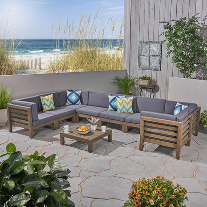 Set di 9 divani componibili a forma di U in legno di acacia Oana Outdoor di Christopher Knight Home