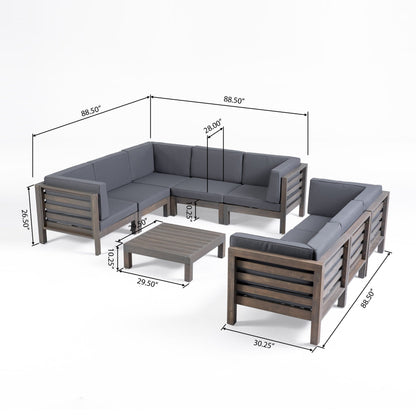 Set di divani componibili da esterno Oana in legno di acacia da 9 pezzi con tavolino da caffè di Christopher Knight Home