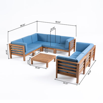 Set di divani componibili da esterno Oana in legno di acacia da 9 pezzi con tavolino da caffè di Christopher Knight Home