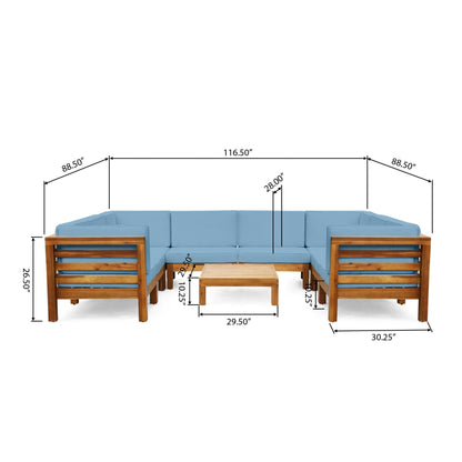Set di 9 divani componibili a forma di U in legno di acacia Oana Outdoor di Christopher Knight Home