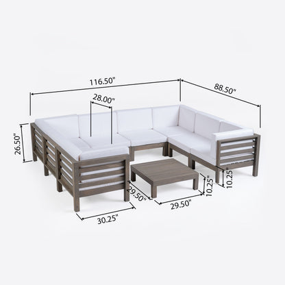 Set di 9 divani componibili a forma di U in legno di acacia Oana Outdoor di Christopher Knight Home