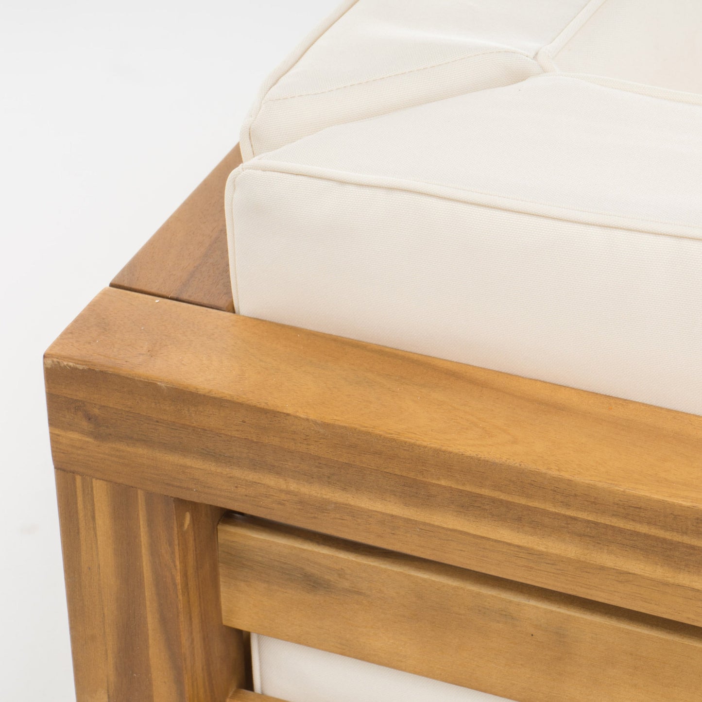 Set di divano a due posti e tavolino da caffè con bracciolo sinistro in legno di acacia Oana per esterni con cuscino di Christopher Knight Home