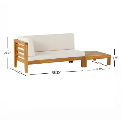 Set di divano a due posti e tavolino da caffè con bracciolo sinistro in legno di acacia Oana per esterni con cuscino di Christopher Knight Home