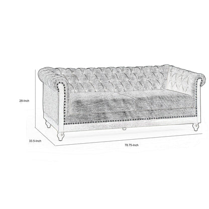 Divano Ober, Rivets Chesterfield con bottoni capitonné grigio, 86 pollici, marrone talpa