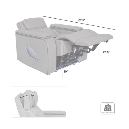 Poltrona reclinabile elettrica Octavia in pelle argento e grigio Zero Gravity con riscaldamento e massaggio