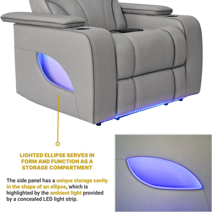 Poltrona reclinabile elettrica Octavia in pelle argento e grigio Zero Gravity con riscaldamento e massaggio