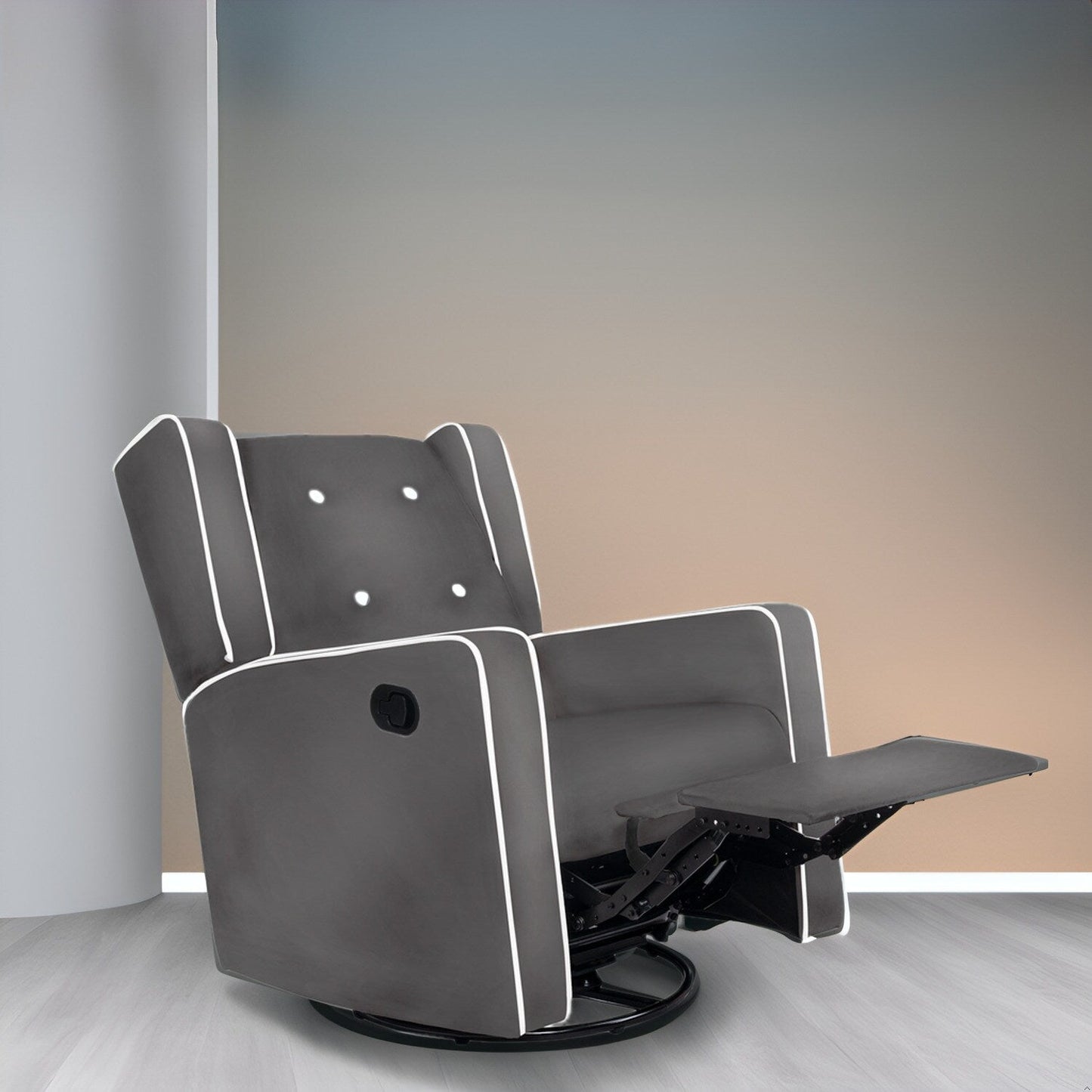 Poltrona reclinabile girevole in microfibra Octavia in legno massello, per soggiorno e camera da letto