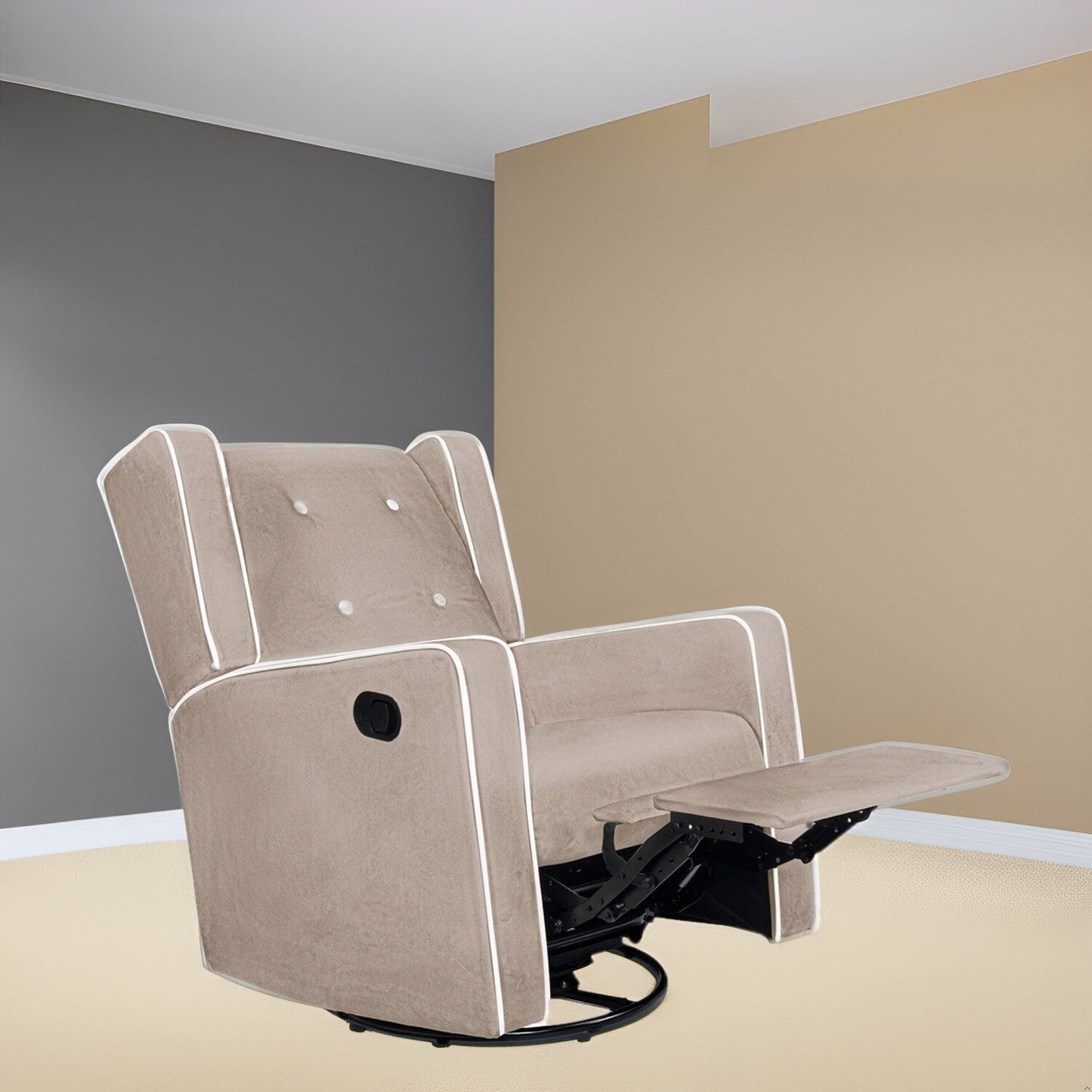 Poltrona reclinabile girevole in microfibra Octavia in legno massello, per soggiorno e camera da letto