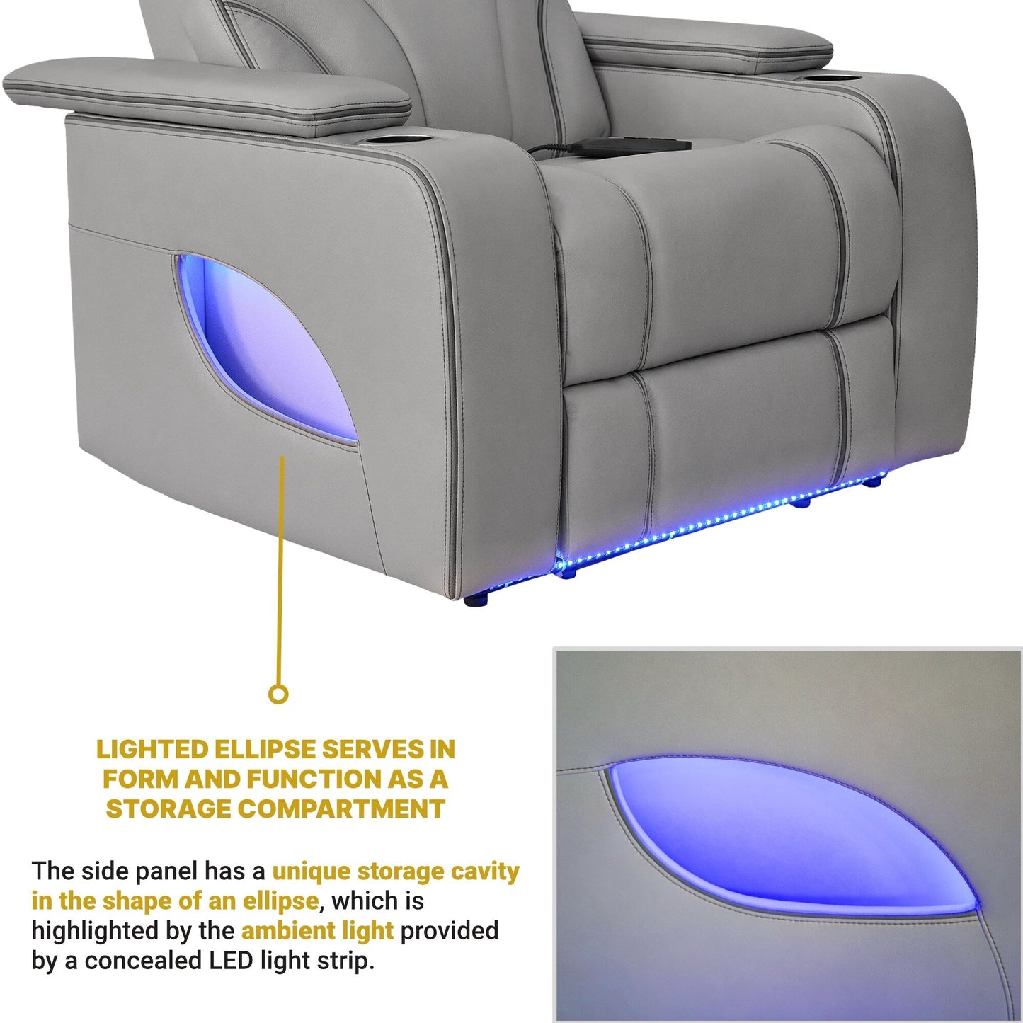 Poltrona reclinabile elettrica Octavia in pelle argento e grigio Zero Gravity con riscaldamento e massaggio