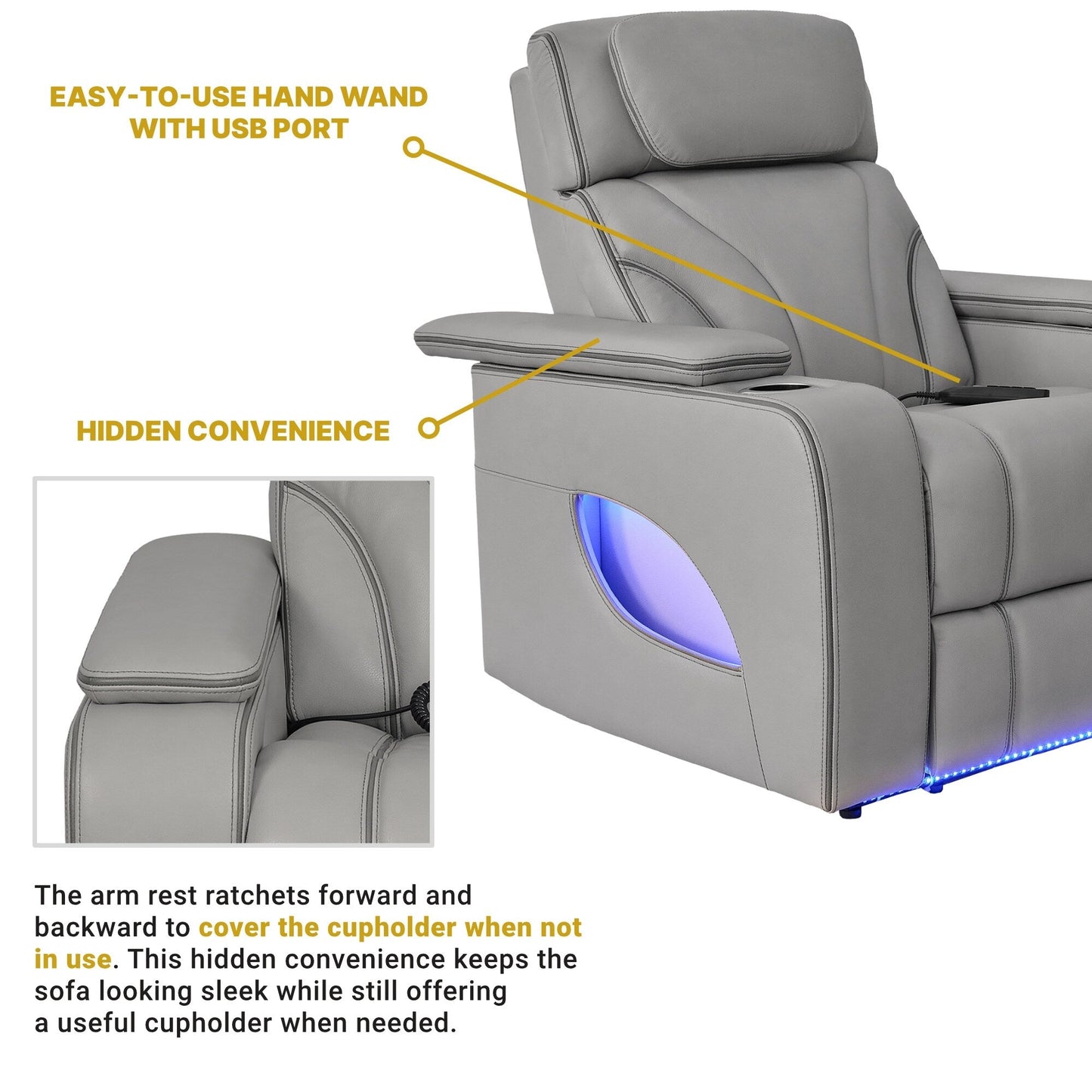 Poltrona reclinabile elettrica Octavia in pelle argento e grigio Zero Gravity con riscaldamento e massaggio