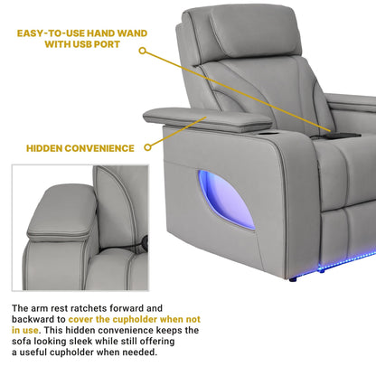 Poltrona reclinabile elettrica Octavia in pelle argento e grigio Zero Gravity con riscaldamento e massaggio