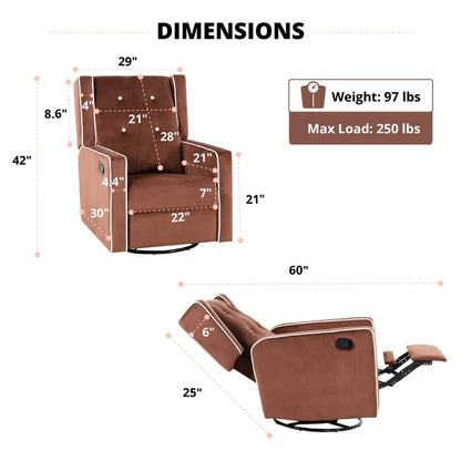 Poltrona reclinabile girevole in microfibra Octavia in legno massello, per soggiorno e camera da letto