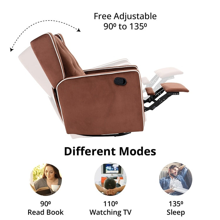 Poltrona reclinabile girevole in microfibra Octavia in legno massello, per soggiorno e camera da letto