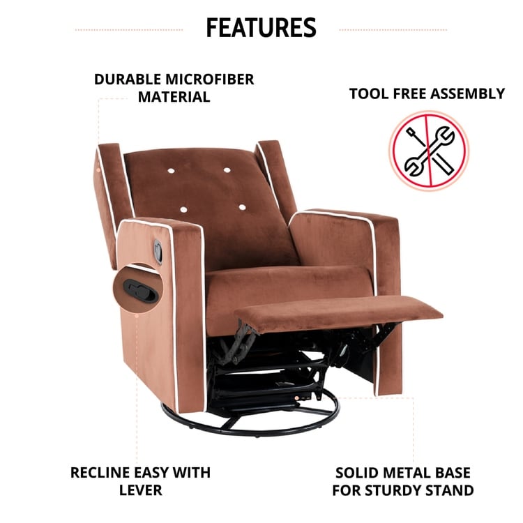 Poltrona reclinabile girevole in microfibra Octavia in legno massello, per soggiorno e camera da letto