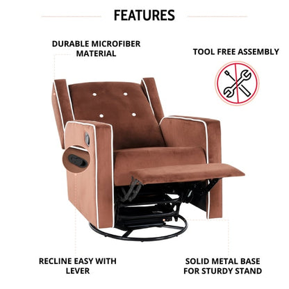 Poltrona reclinabile girevole in microfibra Octavia in legno massello, per soggiorno e camera da letto