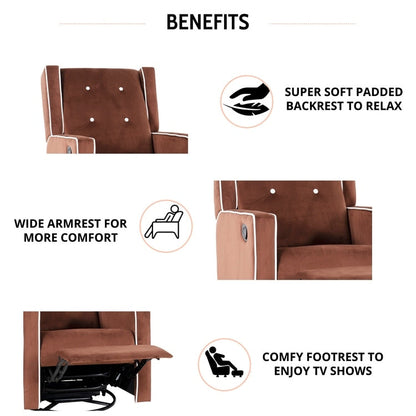 Poltrona reclinabile girevole in microfibra Octavia in legno massello, per soggiorno e camera da letto