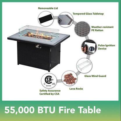 Ohana Outdoor Divano componibile in alluminio imbottito da 7 pezzi con tavolo da fuoco da 42 pollici