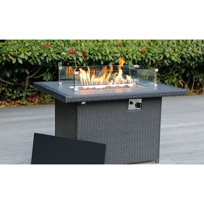 Ohana Outdoor Divano componibile in alluminio imbottito da 7 pezzi con tavolo da fuoco da 42 pollici