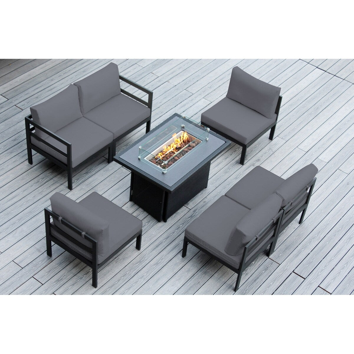 Ohana Outdoor Divano componibile in alluminio imbottito da 7 pezzi con tavolo da fuoco da 42 pollici