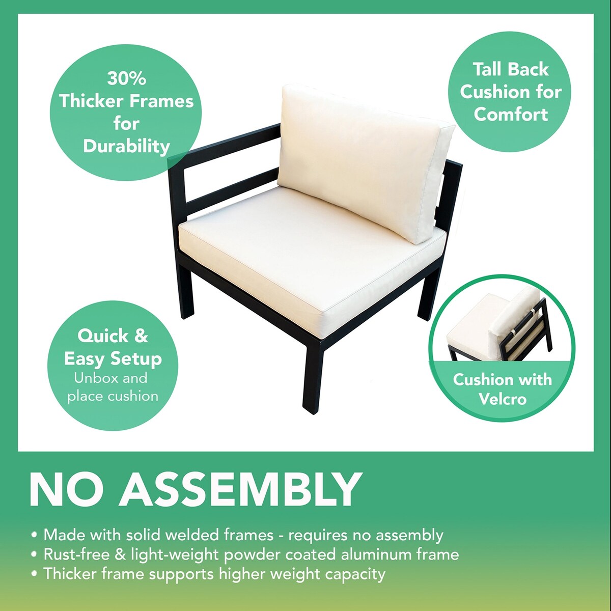 Ohana Outdoor Divano componibile in alluminio imbottito da 7 pezzi con tavolo da fuoco da 42 pollici