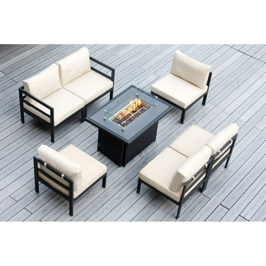 Ohana Outdoor Divano componibile in alluminio imbottito da 7 pezzi con tavolo da fuoco da 42 pollici
