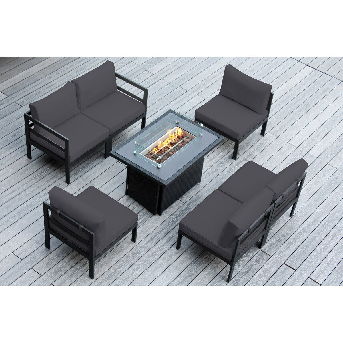 Ohana Outdoor Divano componibile in alluminio imbottito da 7 pezzi con tavolo da fuoco da 42 pollici