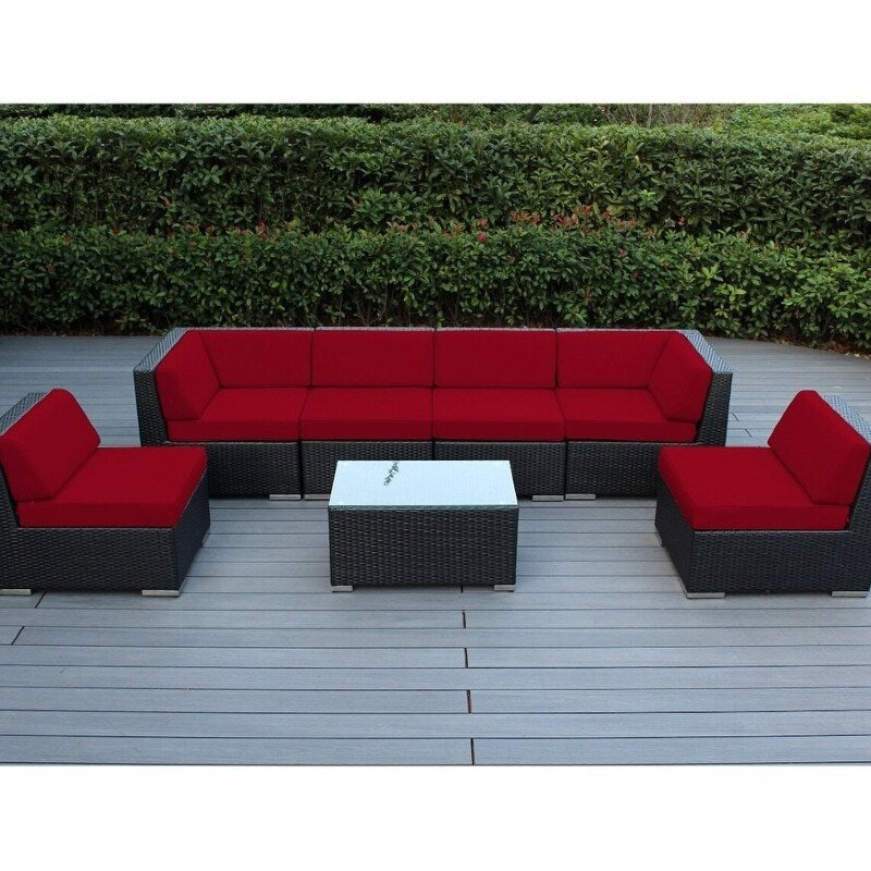 Set da conversazione Ohana Outdoor in vimini nero imbottito da 7 pezzi - Nessun montaggio