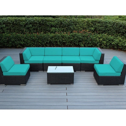 Set da conversazione Ohana Outdoor in vimini nero imbottito da 7 pezzi - Nessun montaggio