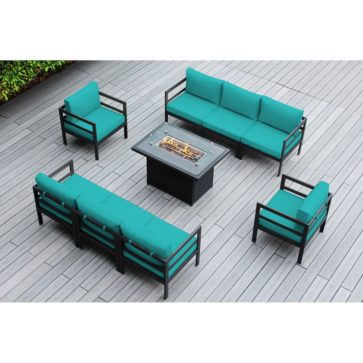 Ohana Outdoor Divano componibile in alluminio imbottito da 9 pezzi con tavolo da fuoco da 42 pollici