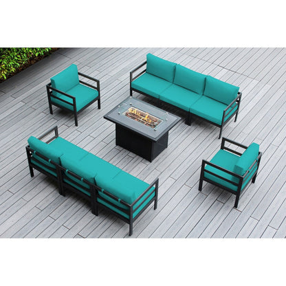 Ohana Outdoor Divano componibile in alluminio imbottito da 9 pezzi con tavolo da fuoco da 42 pollici