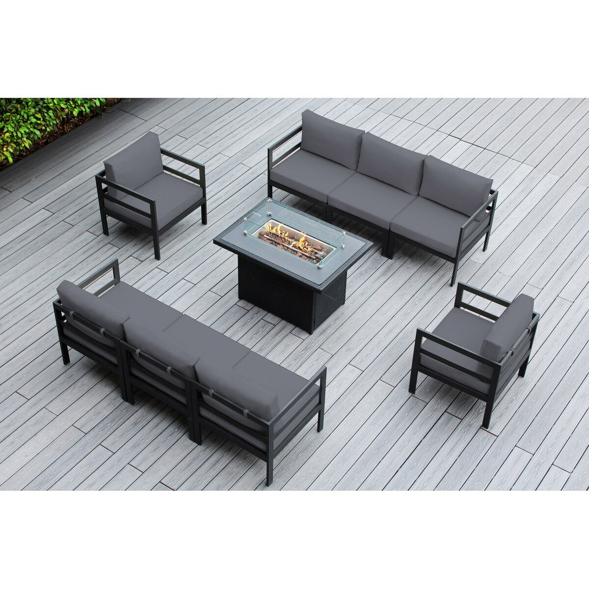 Ohana Outdoor Divano componibile in alluminio imbottito da 9 pezzi con tavolo da fuoco da 42 pollici