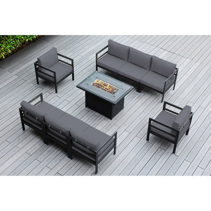 Ohana Outdoor Divano componibile in alluminio imbottito da 9 pezzi con tavolo da fuoco da 42 pollici
