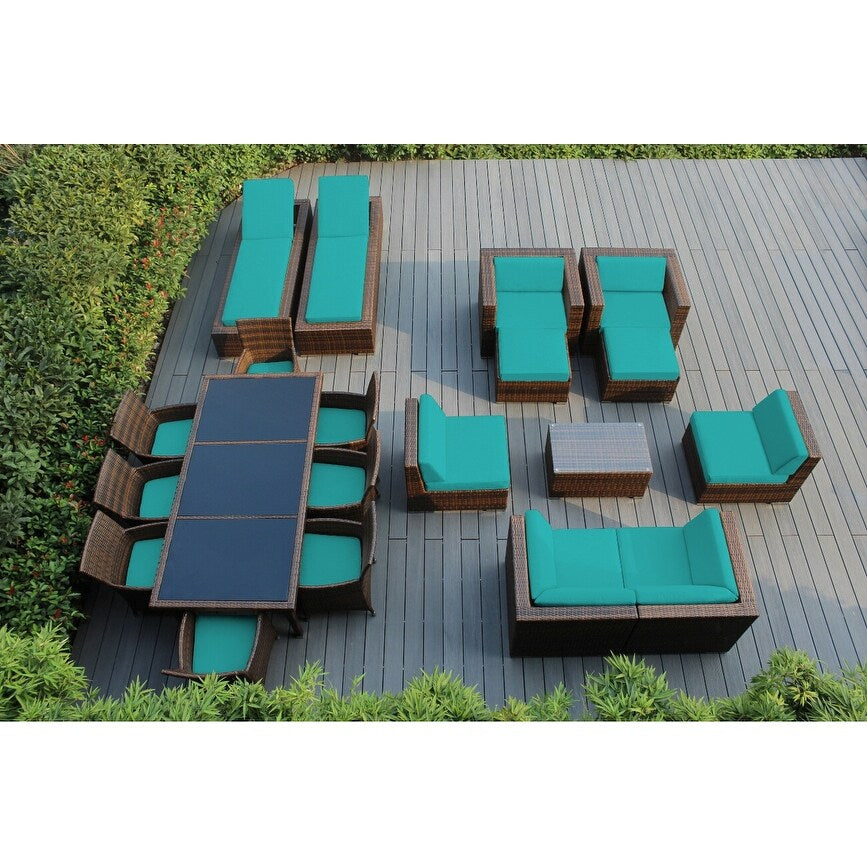 Set da pranzo, divano e chaise longue Ohana Outdoor Patio da 20 pezzi in vimini nero