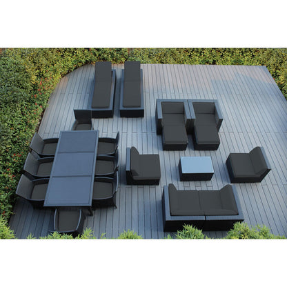 Set da pranzo, divano e chaise longue Ohana Outdoor Patio da 20 pezzi in vimini nero