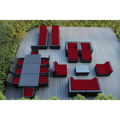 Set da pranzo, divano e chaise longue Ohana Outdoor Patio da 20 pezzi in vimini nero