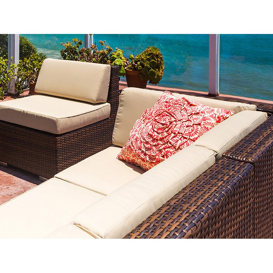 Divano componibile Ohana Outdoor Patio da 8 pezzi in vimini marrone misto con cuscini - Nessun montaggio