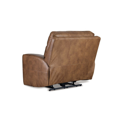 Poltrona reclinabile elettrica Okah, pelle pieno fiore color caramello, regolabile