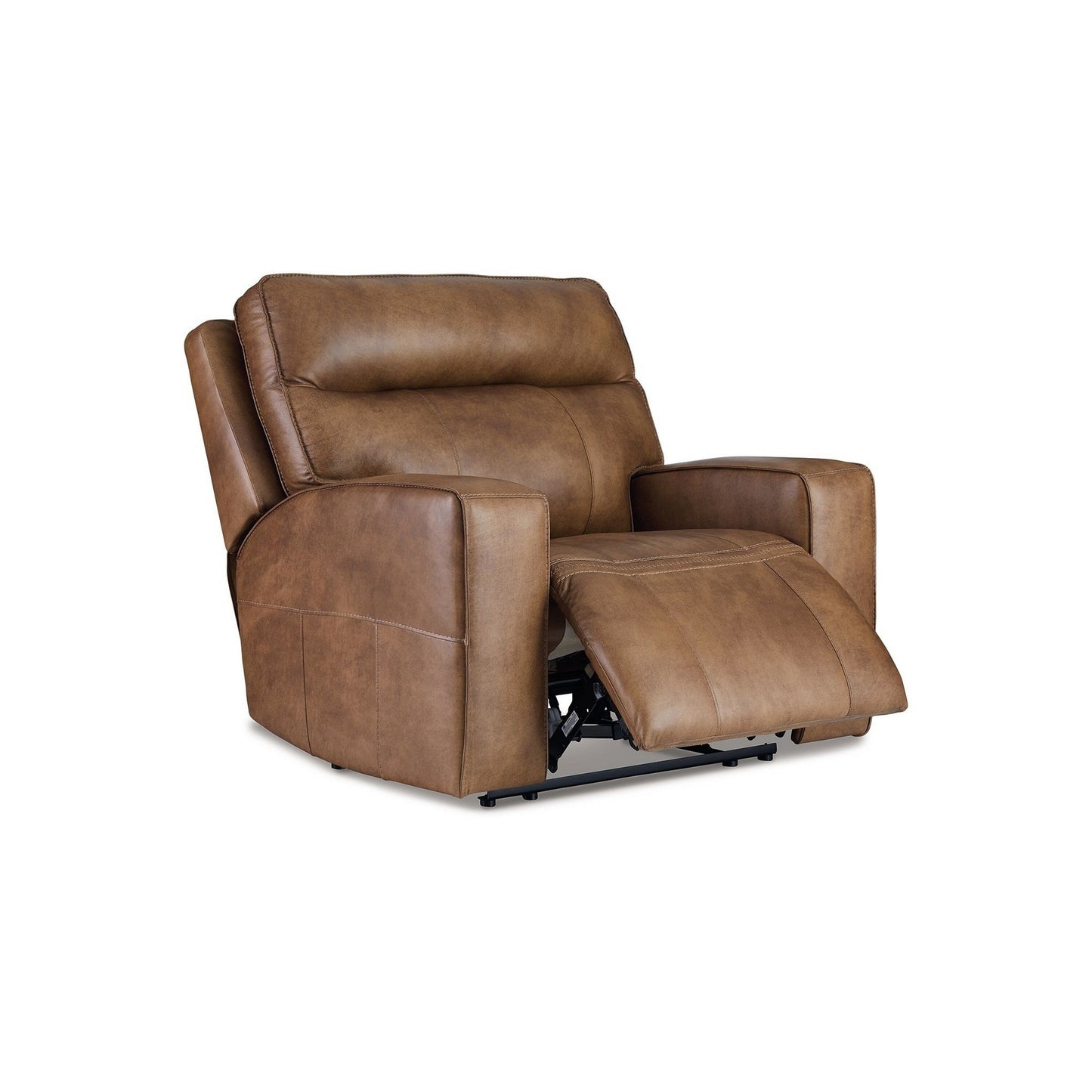 Poltrona reclinabile elettrica Okah, pelle pieno fiore color caramello, regolabile