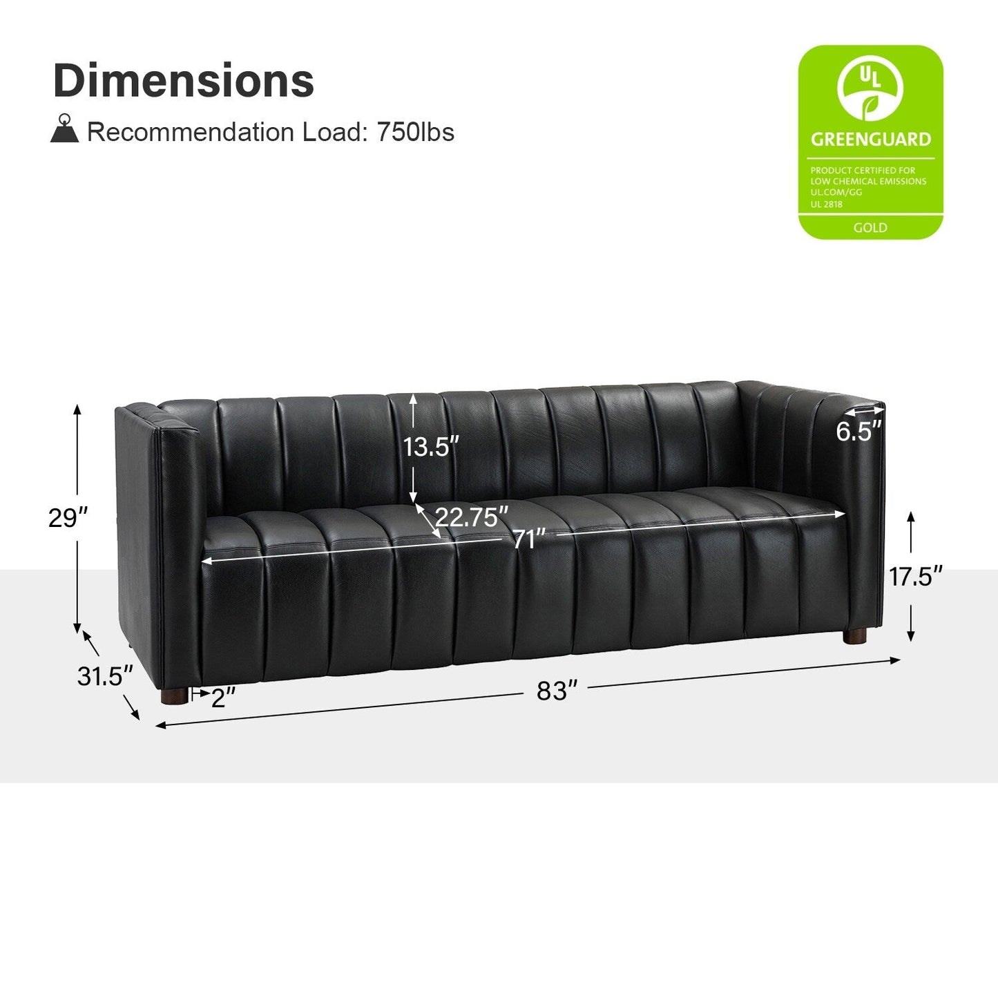 Divano moderno Olinto da 83 pollici in vera pelle con schienale curvo e canale di HULALA HOME