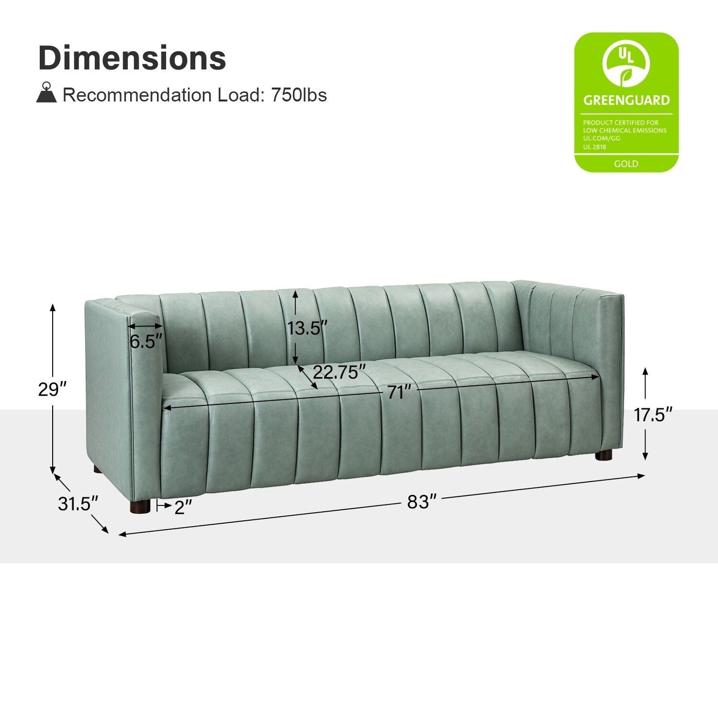 Divano moderno Olinto da 83 pollici in vera pelle con schienale curvo e canale di HULALA HOME