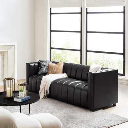 Divano moderno Olinto da 83 pollici in vera pelle con schienale curvo e canale di HULALA HOME