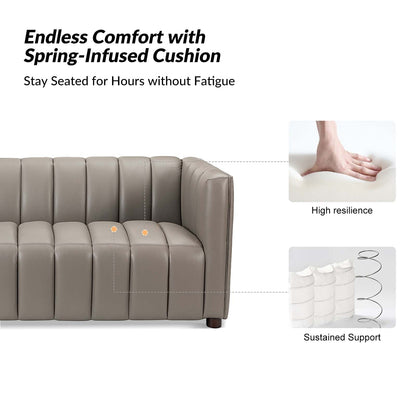 Divano moderno Olinto da 83 pollici in vera pelle con schienale curvo e canale di HULALA HOME