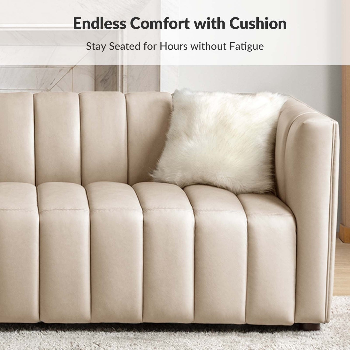 Divano moderno Olinto da 83 pollici in vera pelle con schienale curvo e canale di HULALA HOME