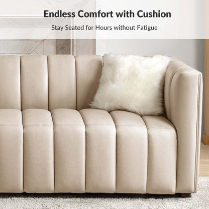 Divano moderno Olinto da 83 pollici in vera pelle con schienale curvo e canale di HULALA HOME