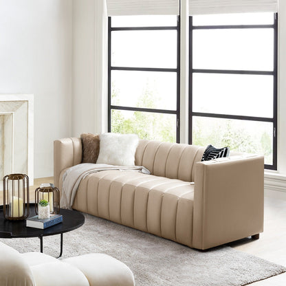 Divano moderno Olinto da 83 pollici in vera pelle con schienale curvo e canale di HULALA HOME